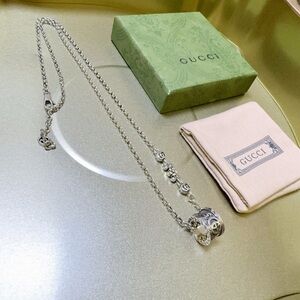 Gucci Men's Silver Necklace with Engraved Pendant